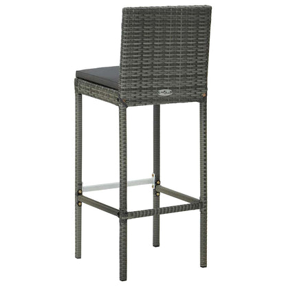 vidaXL Garden Bar Stools with Cushions 4 pcs Grey Poly Rattan