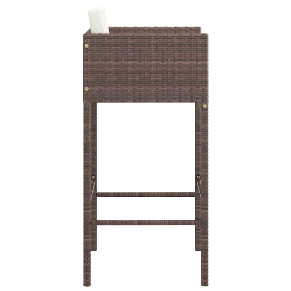 vidaXL Bar Stools 2 pcs with Cushions Brown Poly Rattan