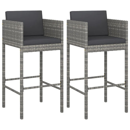 vidaXL Bar Stools with Cushions 2 pcs Grey Poly Rattan