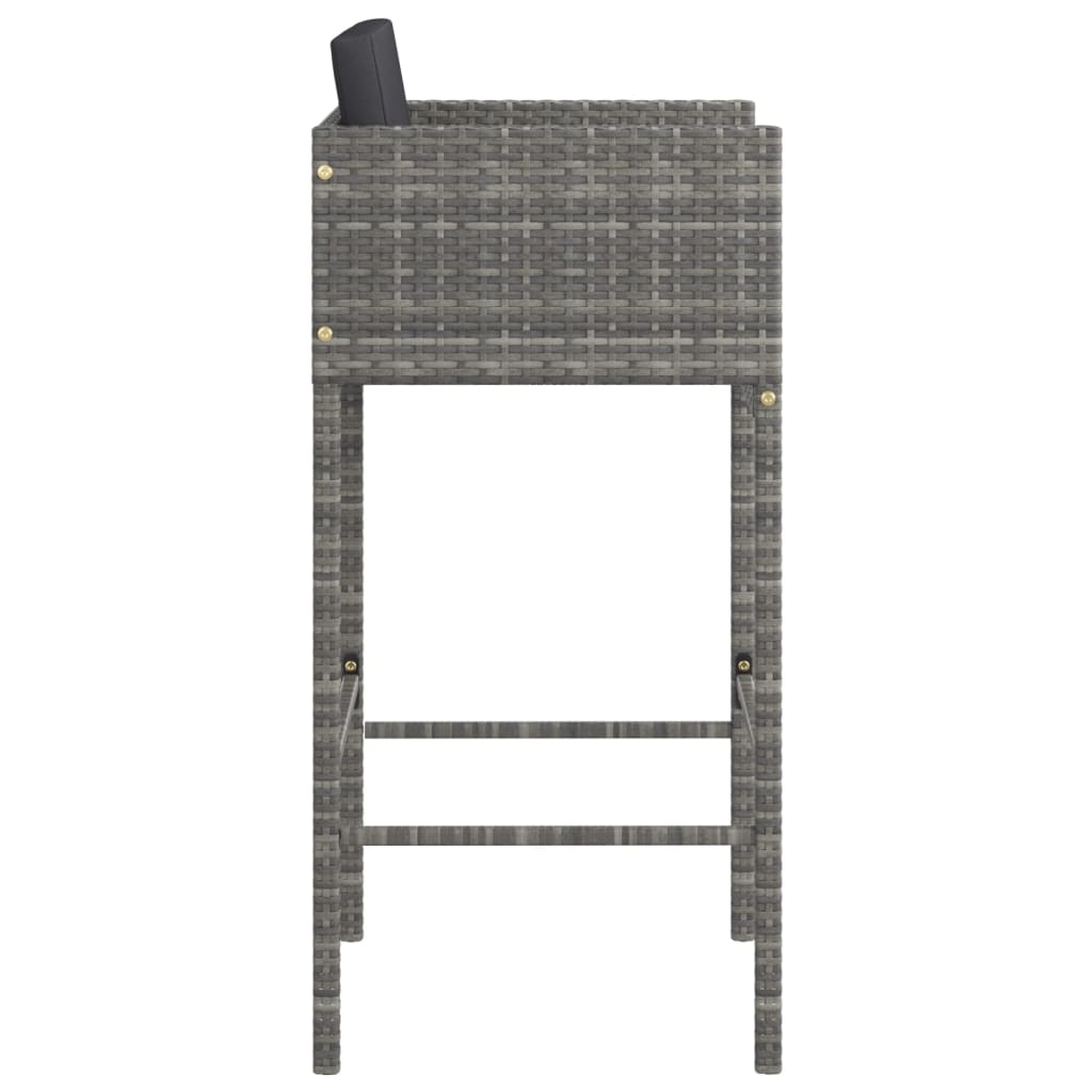 vidaXL Bar Stools with Cushions 2 pcs Grey Poly Rattan