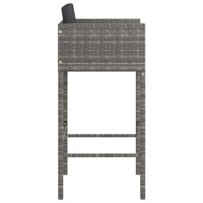 vidaXL Bar Stools with Cushions 2 pcs Grey Poly Rattan
