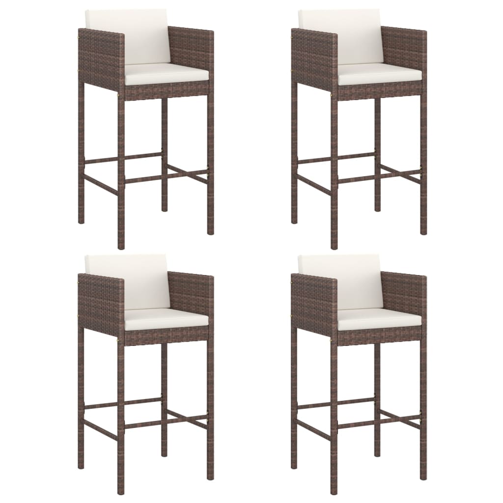 vidaXL Bar Stools 4 pcs with Cushions Brown Poly Rattan
