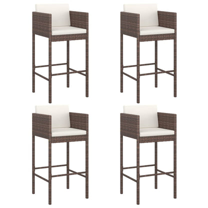 vidaXL Bar Stools 4 pcs with Cushions Brown Poly Rattan