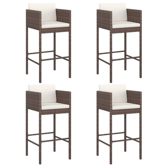 vidaXL Bar Stools 4 pcs with Cushions Brown Poly Rattan