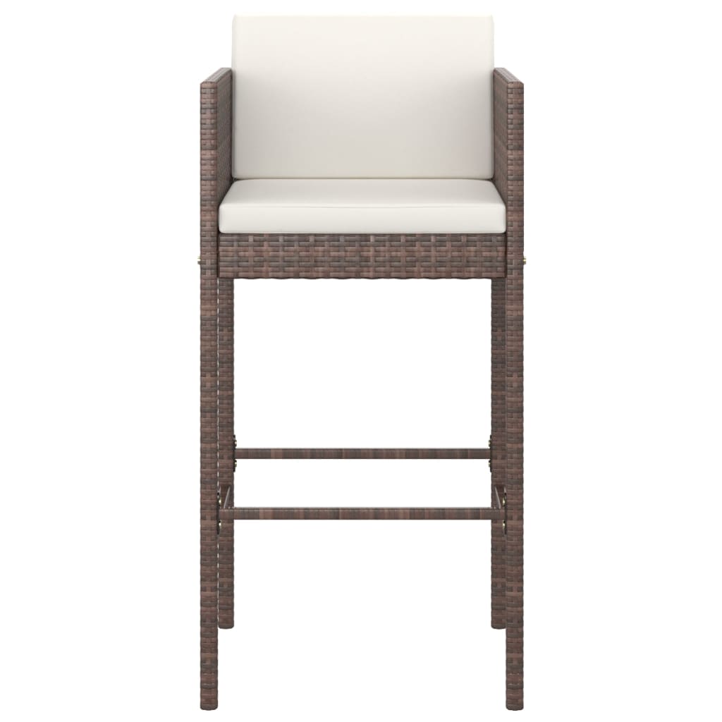 vidaXL Bar Stools 4 pcs with Cushions Brown Poly Rattan