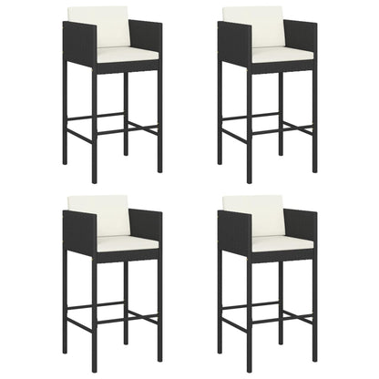 vidaXL Bar Stools 4 pcs with Cushions Black Poly Rattan