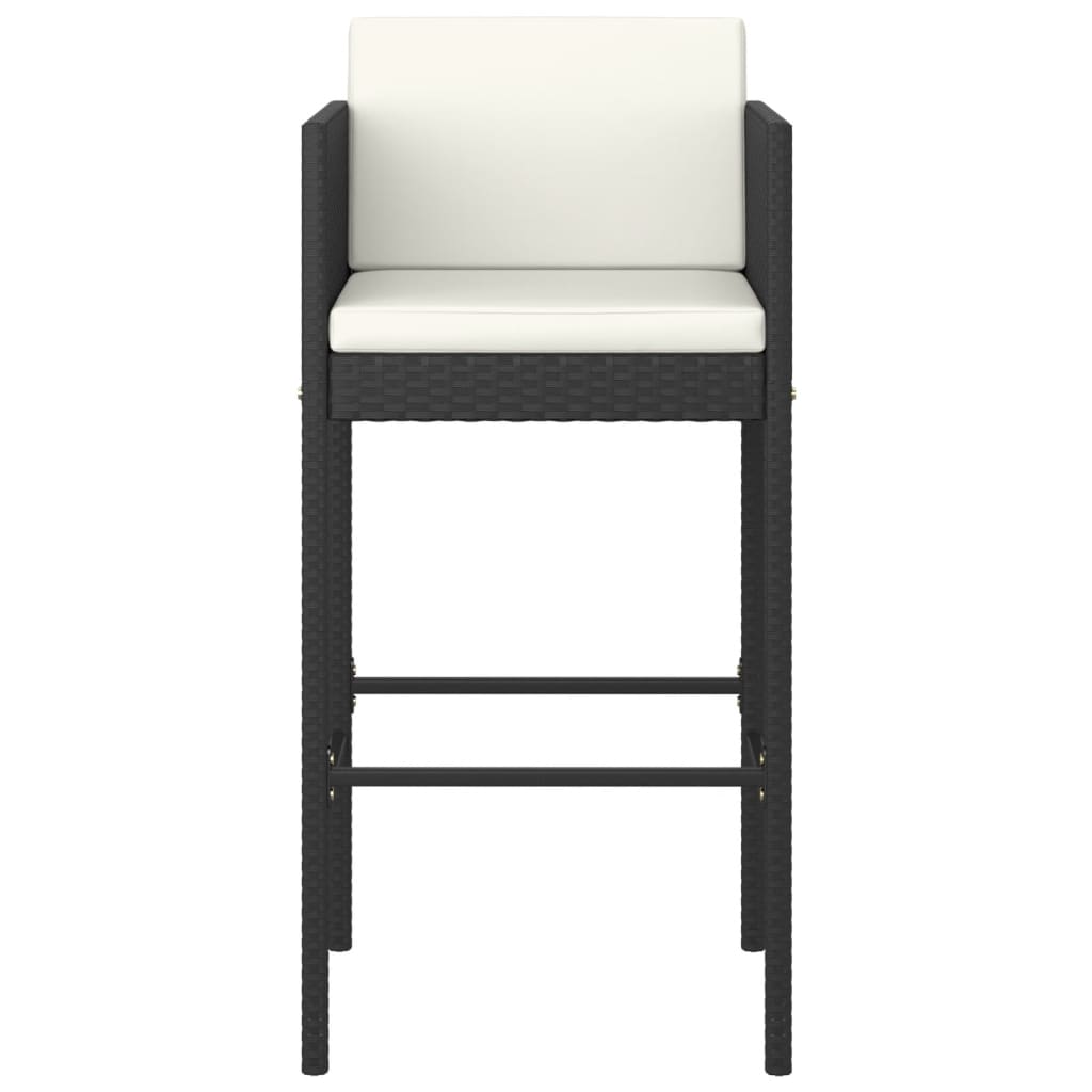 vidaXL Bar Stools 4 pcs with Cushions Black Poly Rattan