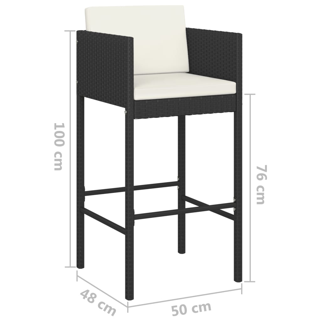 vidaXL Bar Stools 4 pcs with Cushions Black Poly Rattan