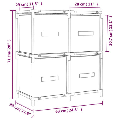 vidaXL Storage Cabinet with 4 Fabric Baskets Cream 63x30x71 cm Steel