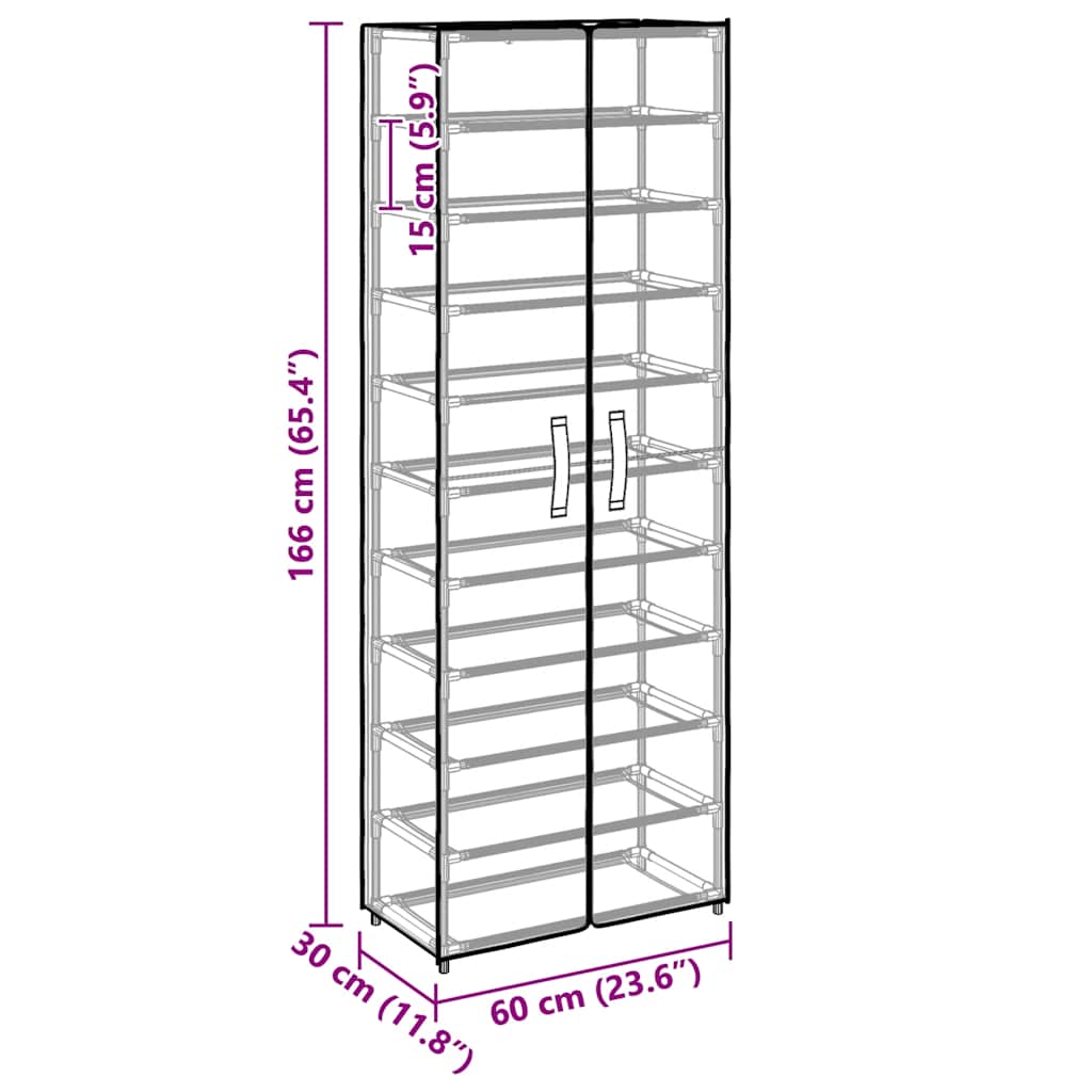 vidaXL Shoe Cabinet Cream 60x30x166 cm Fabric