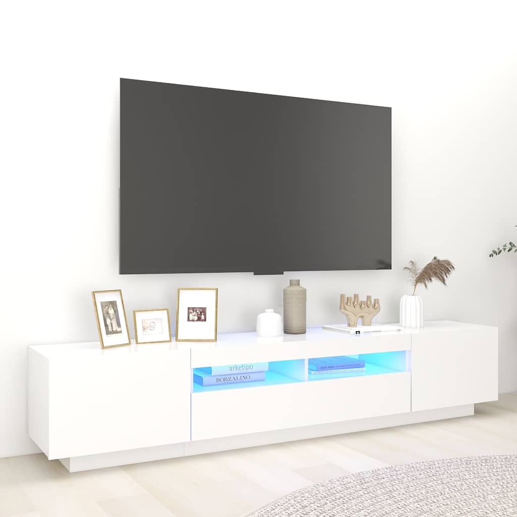 vidaXL TV Cabinet with LED Lights White 200x35x40 cm