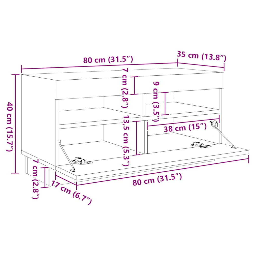 vidaXL TV Cabinet with LED Lights Sonoma Oak 260x35x40 cm