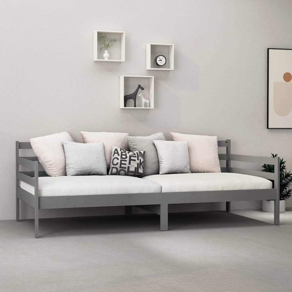 vidaXL Day Bed without Mattress Grey Solid Wood Pine 90x200cm