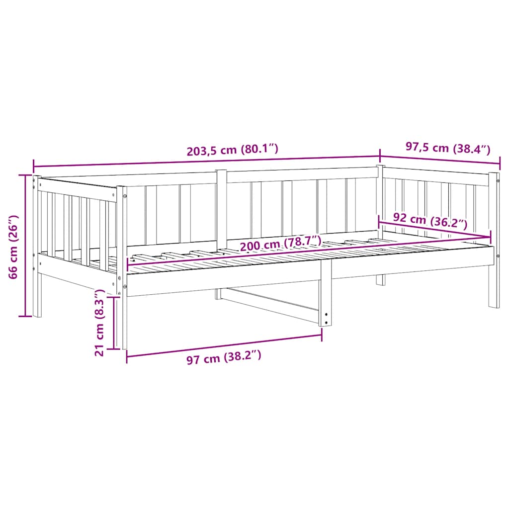 vidaXL Day Bed without Mattress White Solid Wood Pine 90x200cm