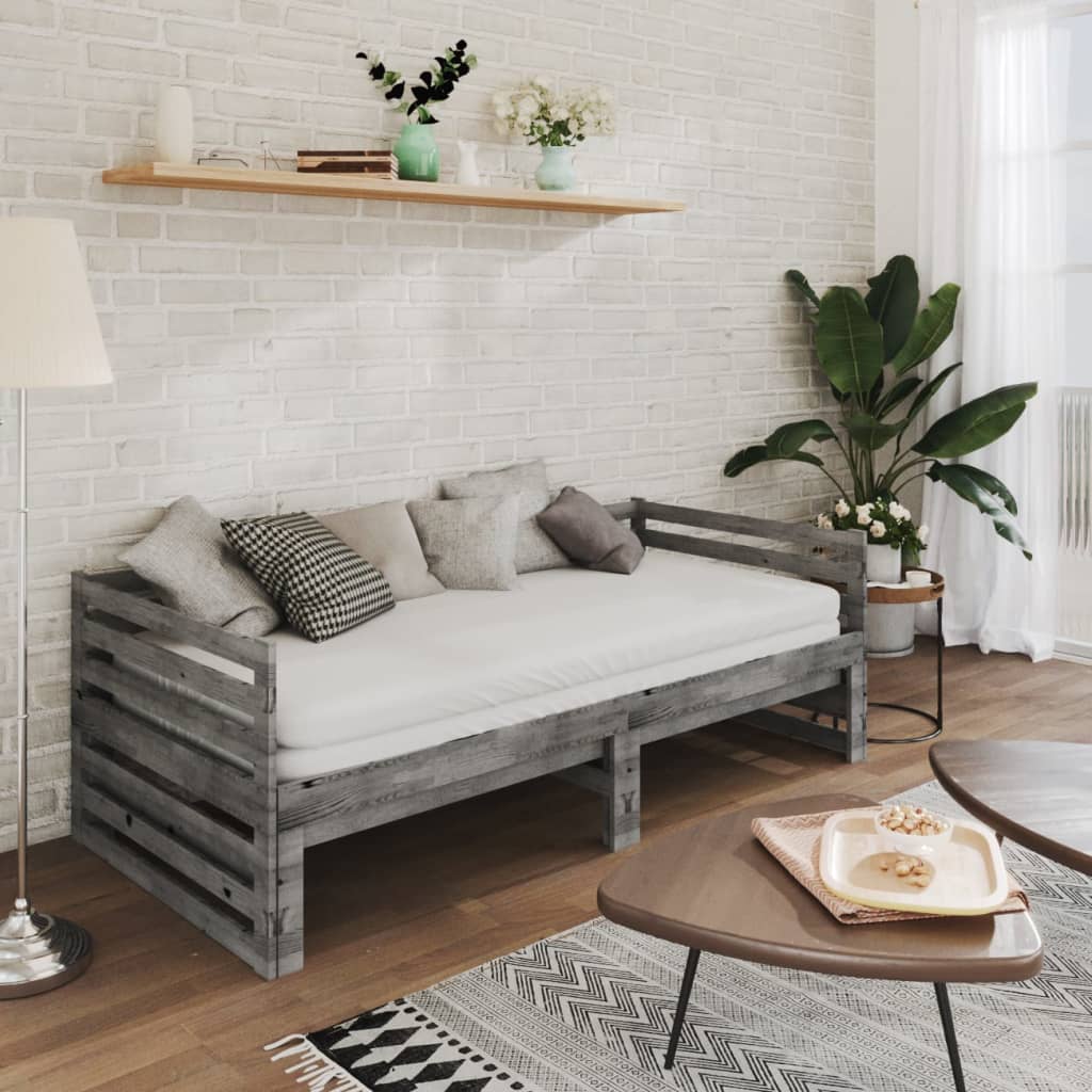 vidaXL Day Bed | Grey | Solid Pinewood | 2x