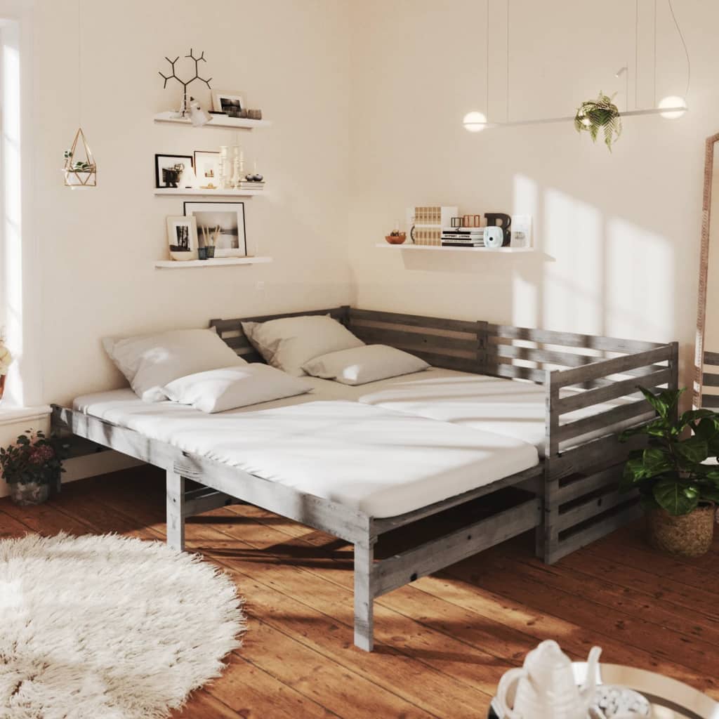 vidaXL Day Bed | Grey | Solid Pinewood | 2x