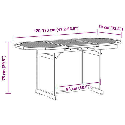vidaXL Garden Dining Table (120-170)x80x75 cm Solid Acacia Wood