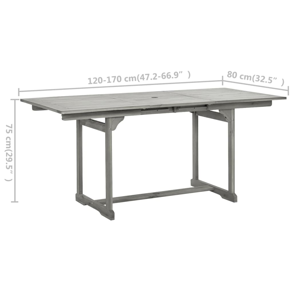 vidaXL Garden Dining Table (120-170)x80x75 cm Solid Acacia Wood