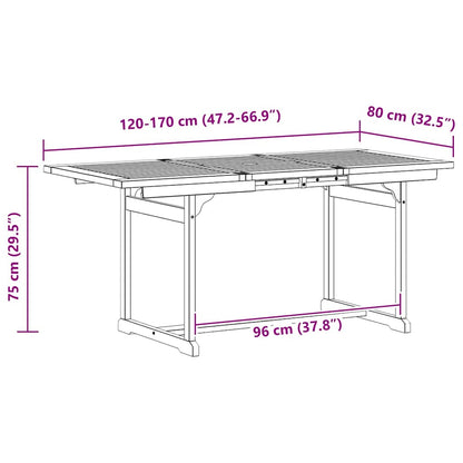 vidaXL Garden Dining Table (120-170)x80x75 cm Solid Acacia Wood