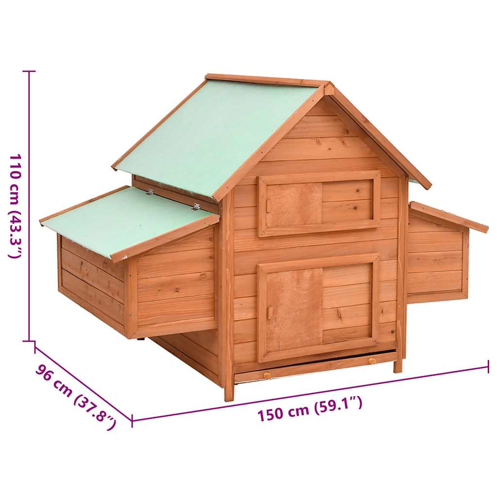 vidaXL Chicken Coop 150x96x110 cm Solid Firwood