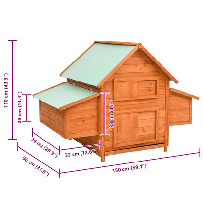 vidaXL Chicken Coop 150x96x110 cm Solid Firwood