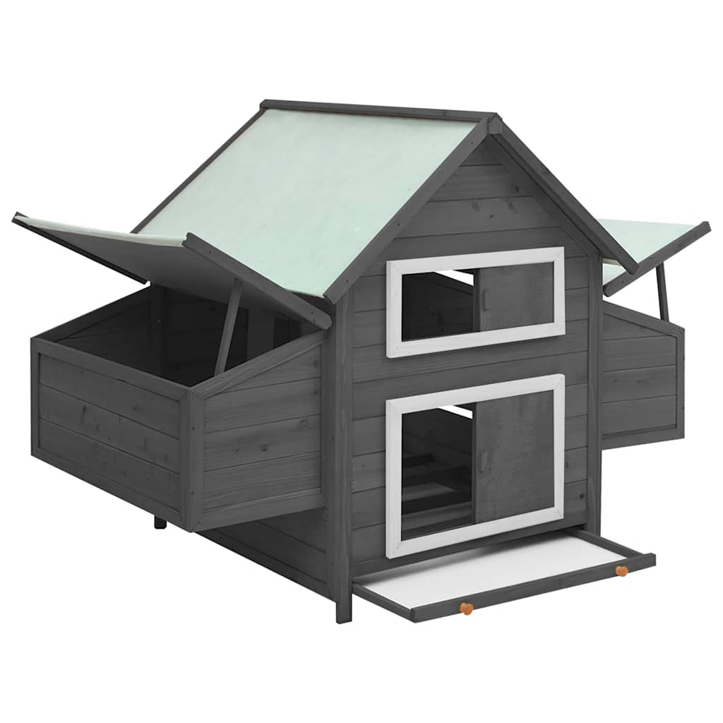 171460 vidaXL Chicken Coop Grey and White 150x96x110 cm Solid Firwood
