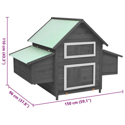 vidaXL Chicken Coop Grey and White 150x96x110 cm Solid Firwood