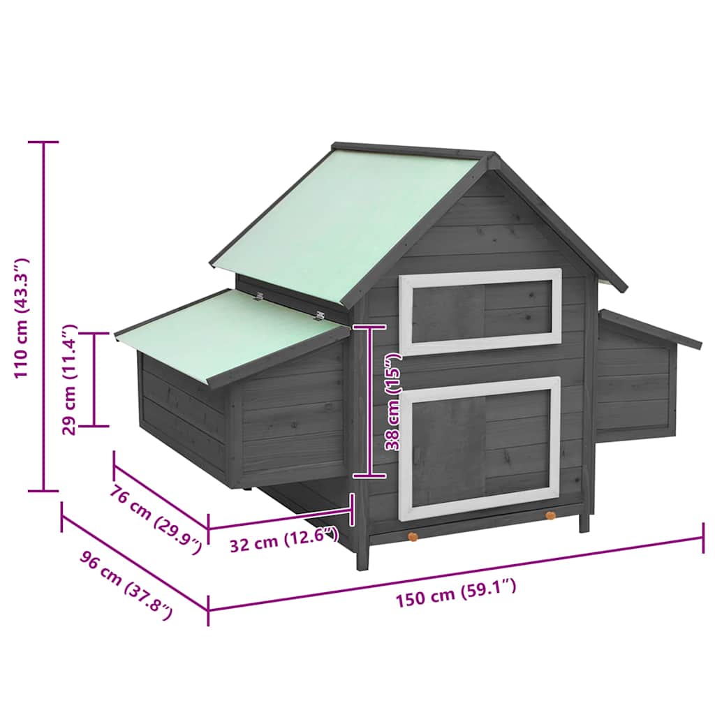171460 vidaXL Chicken Coop Grey and White 150x96x110 cm Solid Firwood