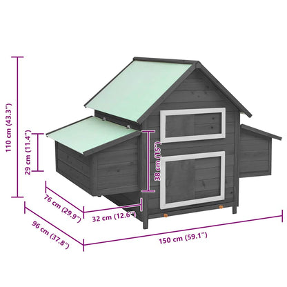 171460 vidaXL Chicken Coop Grey and White 150x96x110 cm Solid Firwood