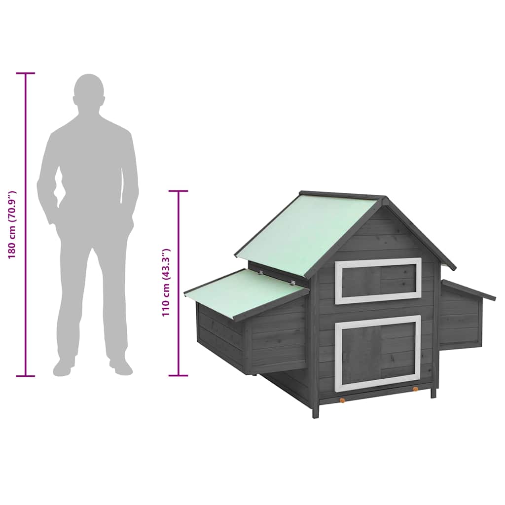 171460 vidaXL Chicken Coop Grey and White 150x96x110 cm Solid Firwood