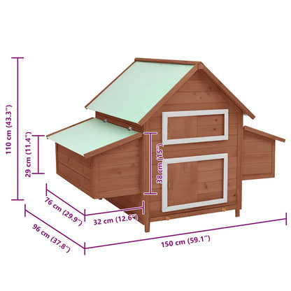 171461 vidaXL Chicken Coop Mocha and White 150x96x110 cm Solid Firwood