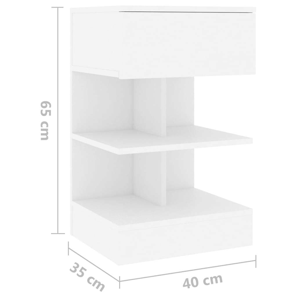 vidaXL Bedside Cabinet White 40x35x65 cm Engineered Wood