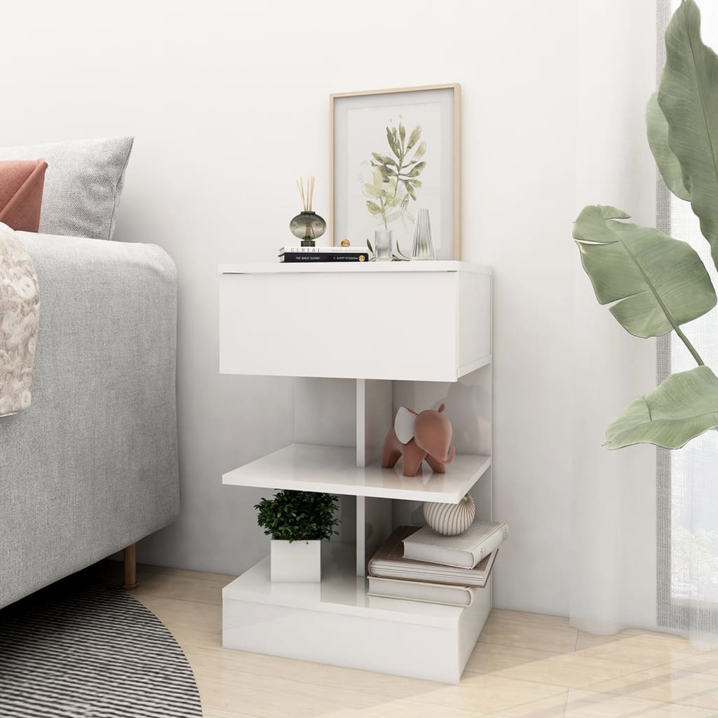 808660 vidaXL Bedside Cabinet High Gloss White 40x35x65 cm Engineered Wood