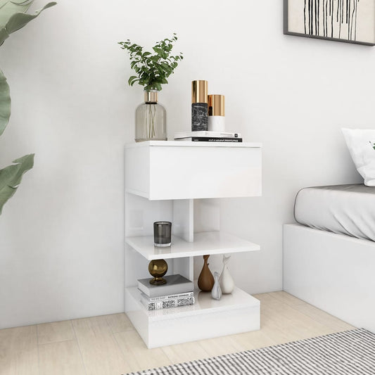 808660 vidaXL Bedside Cabinet High Gloss White 40x35x65 cm Engineered Wood