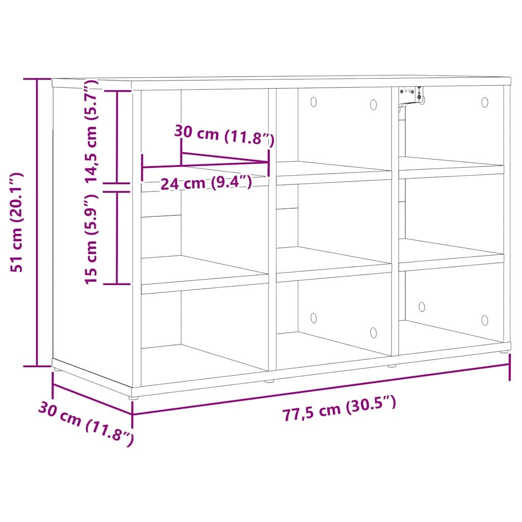 vidaXL Shoe Cabinet 77.5 x 30 x 51 cm Engineered Wood Sonoma Oak
