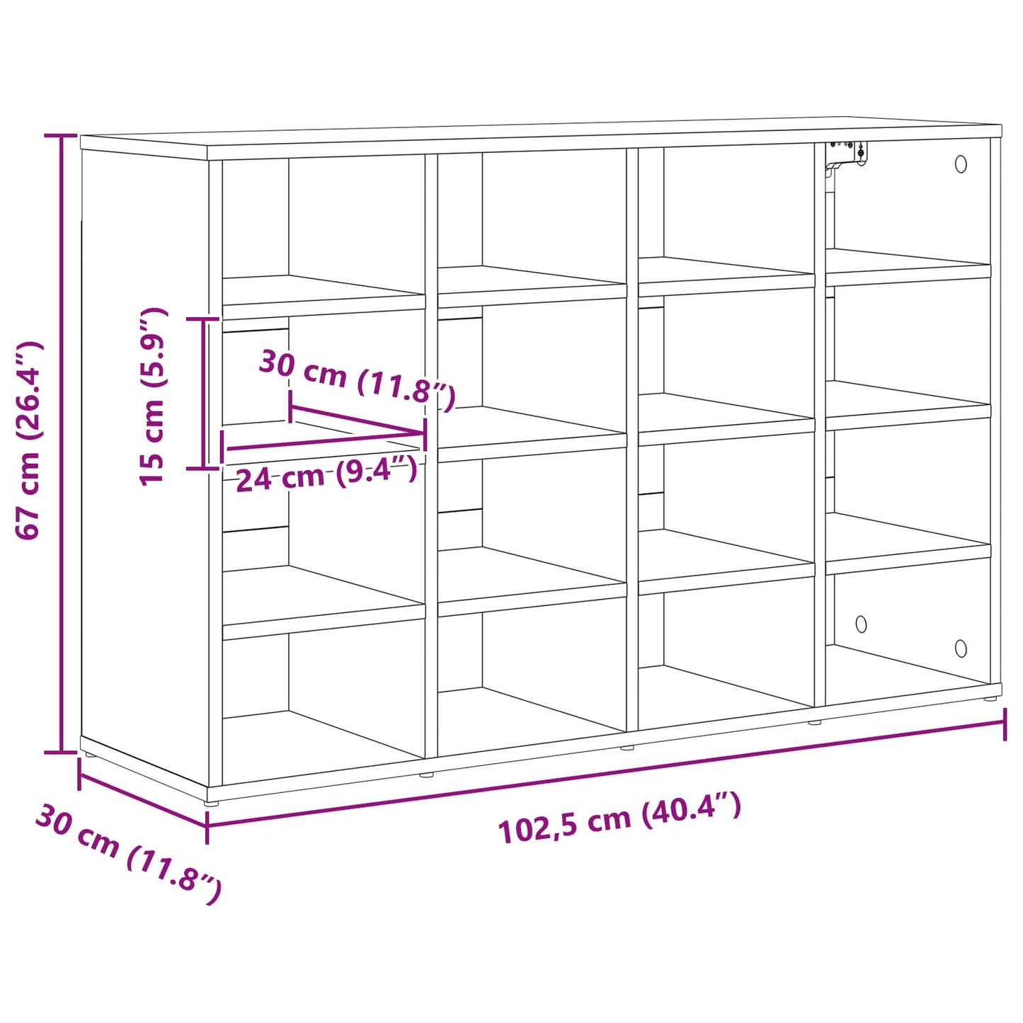 vidaXL Shoe Cabinet Sonoma Oak 103 x 30 x 67 cm Engineered Wood
