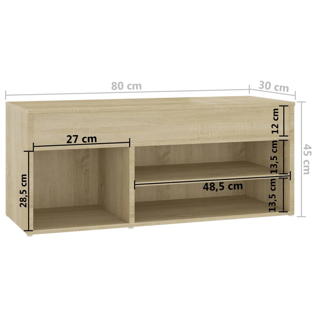 808750 vidaXL Shoe Bench Sonoma Oak 80x30x45 cm Engineered Wood