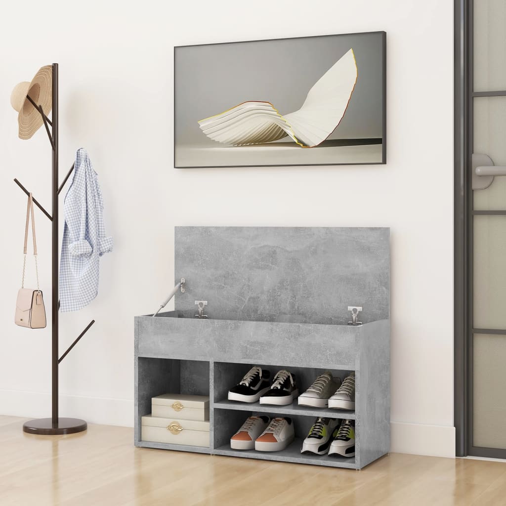 808751 vidaXL Shoe Bench Concrete Grey 80x30x45 cm Engineered Wood