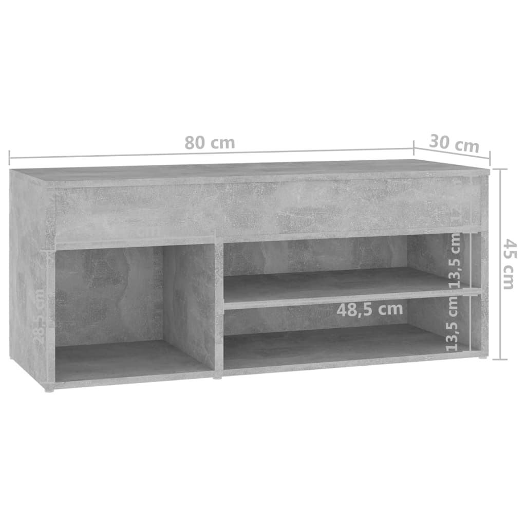 808751 vidaXL Shoe Bench Concrete Grey 80x30x45 cm Engineered Wood