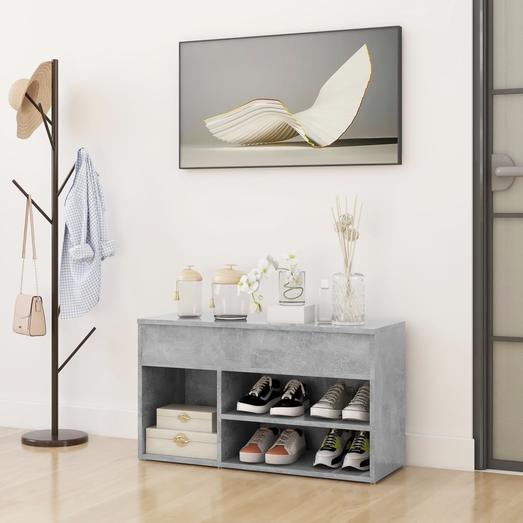 808751 vidaXL Shoe Bench Concrete Grey 80x30x45 cm Engineered Wood