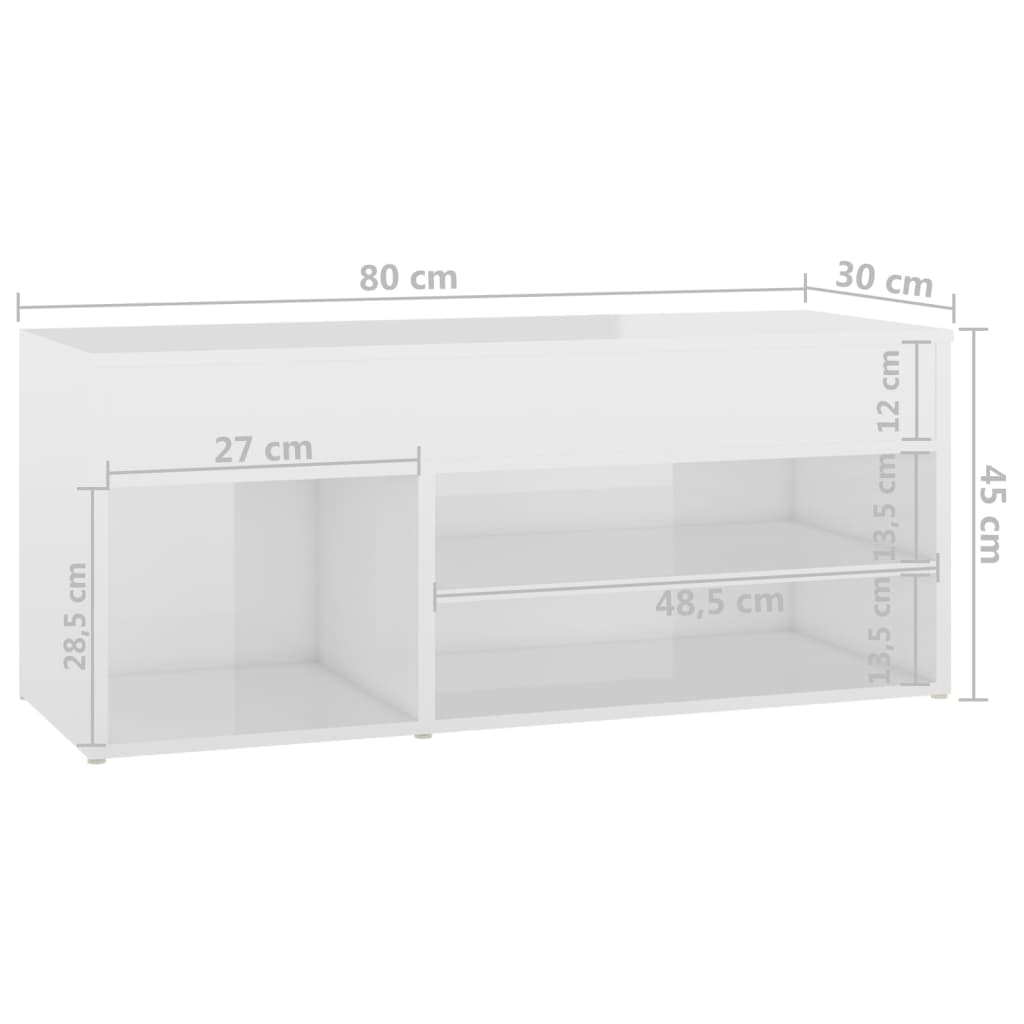 808753 vidaXL Shoe Bench High Gloss White 80x30x45 cm Engineered Wood