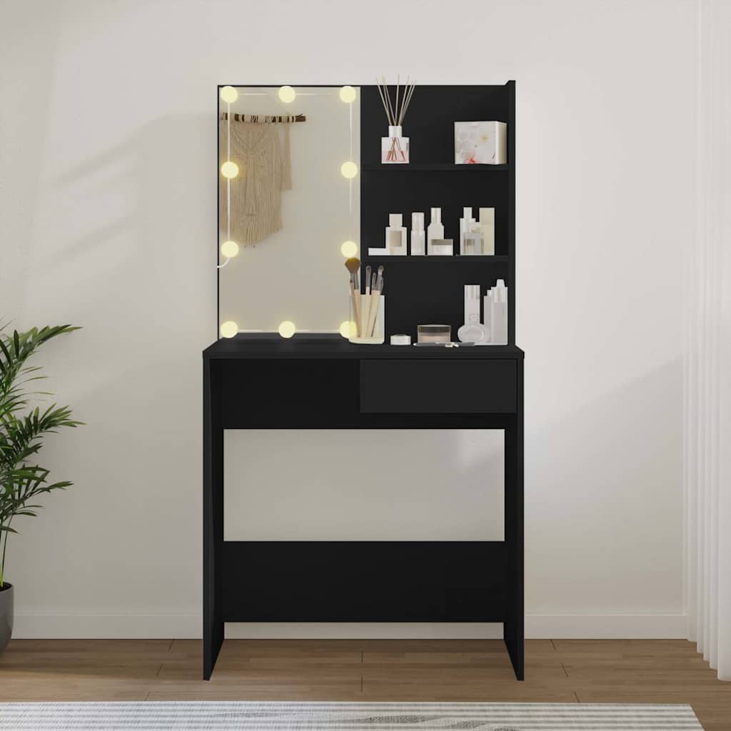 vidaXL Dressing Table with LED Black 74,5x40x141 cm