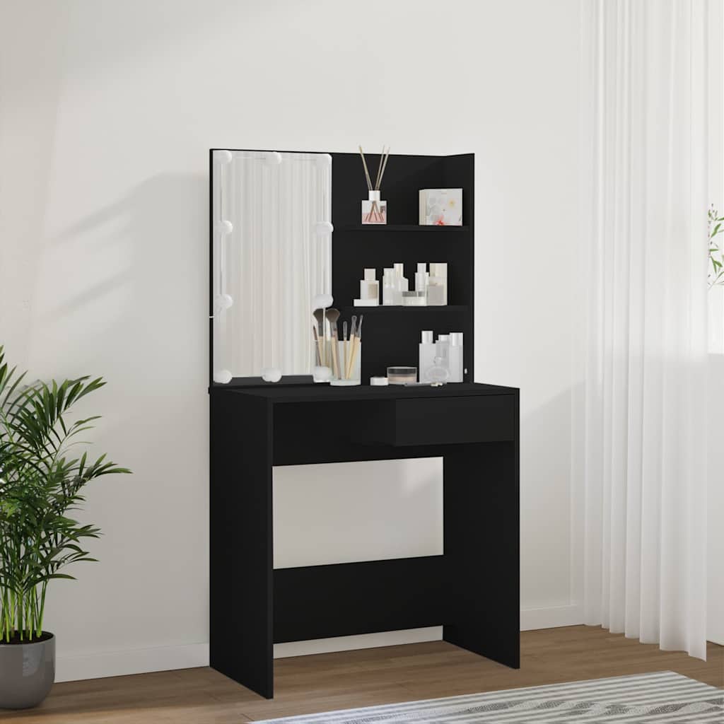 vidaXL Dressing Table with LED Black 74,5x40x141 cm