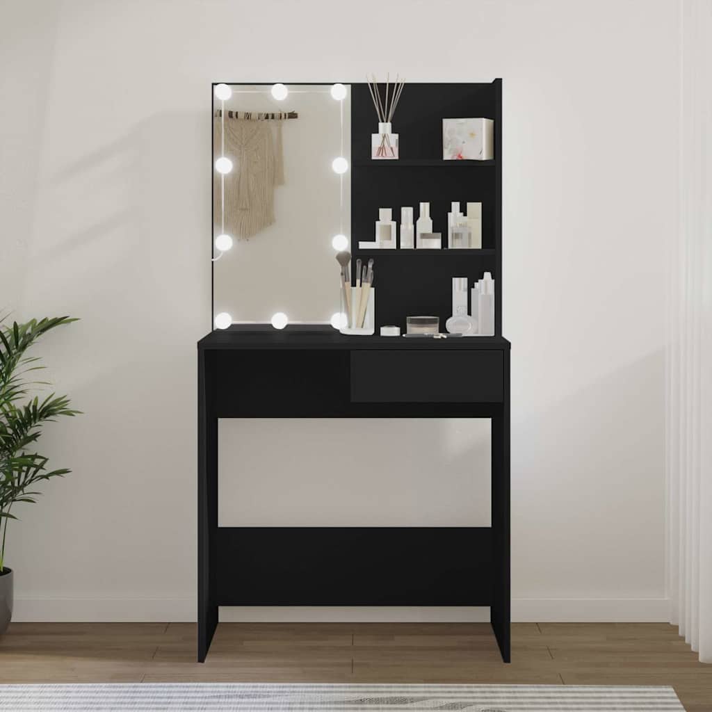 vidaXL Dressing Table with LED Black 74,5x40x141 cm