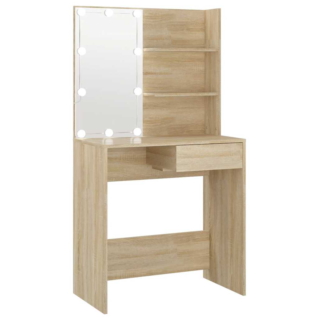 vidaXL Dressing Table with LED Sonoma Oak 74.5x40x141 cm