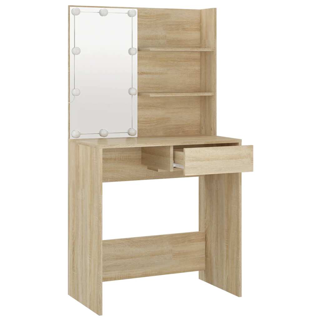 vidaXL Dressing Table with LED Sonoma Oak 74.5x40x141 cm