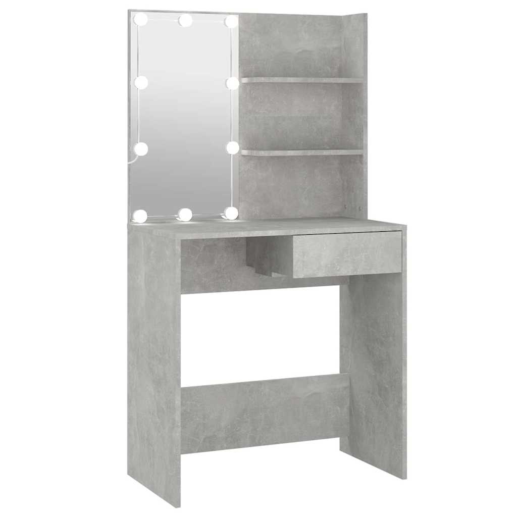 vidaXL Dressing Table with LED Concrete Grey 74,5x40x141 cm