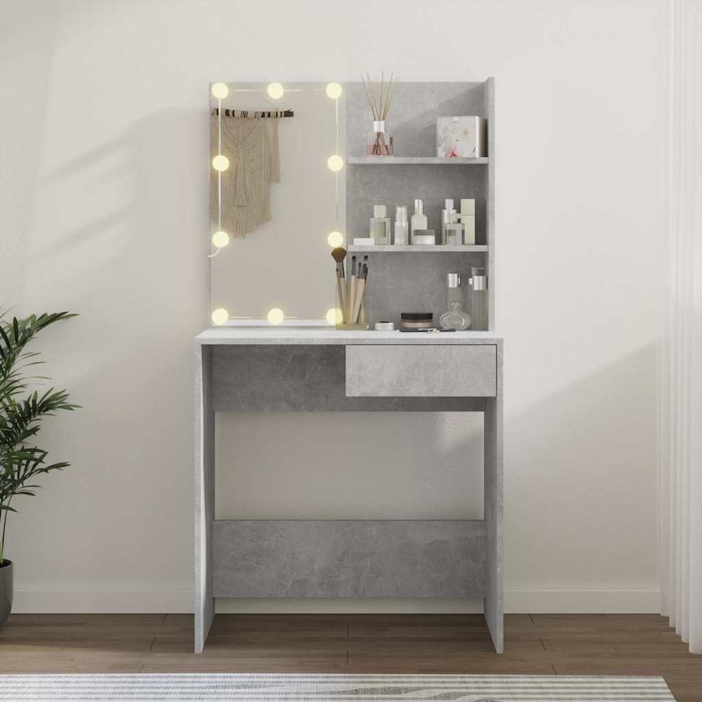 vidaXL Dressing Table with LED Concrete Grey 74,5x40x141 cm