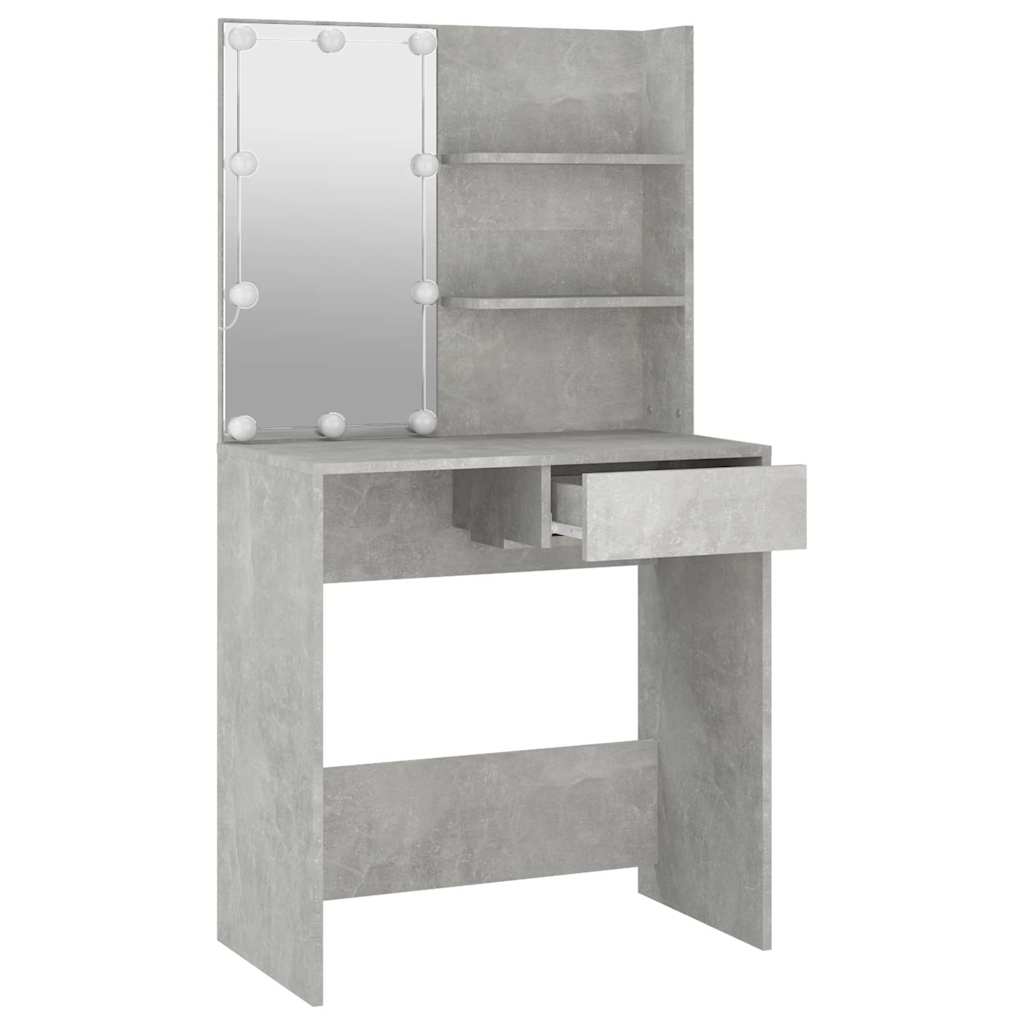 vidaXL Dressing Table with LED Concrete Grey 74,5x40x141 cm