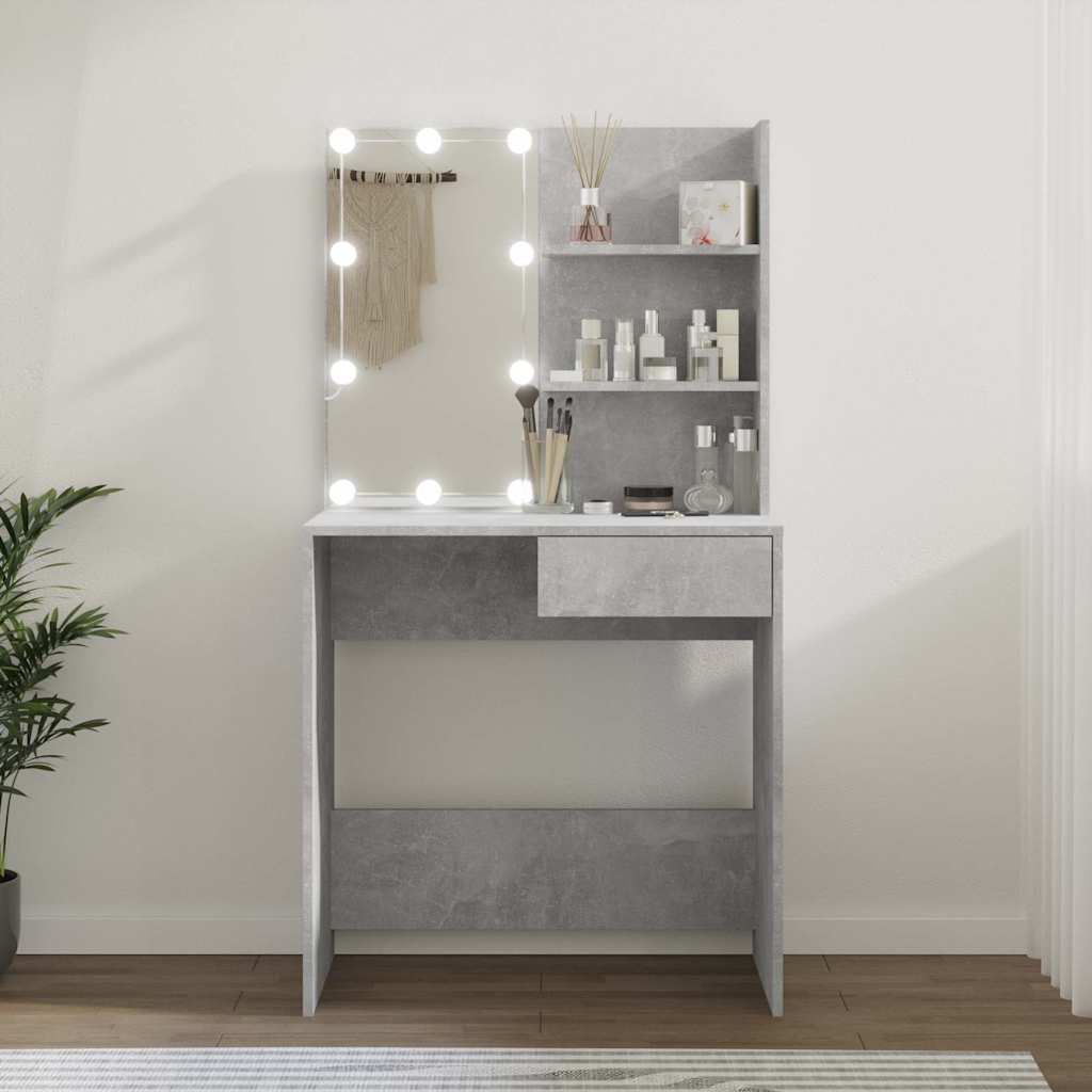 vidaXL Dressing Table with LED Concrete Grey 74,5x40x141 cm